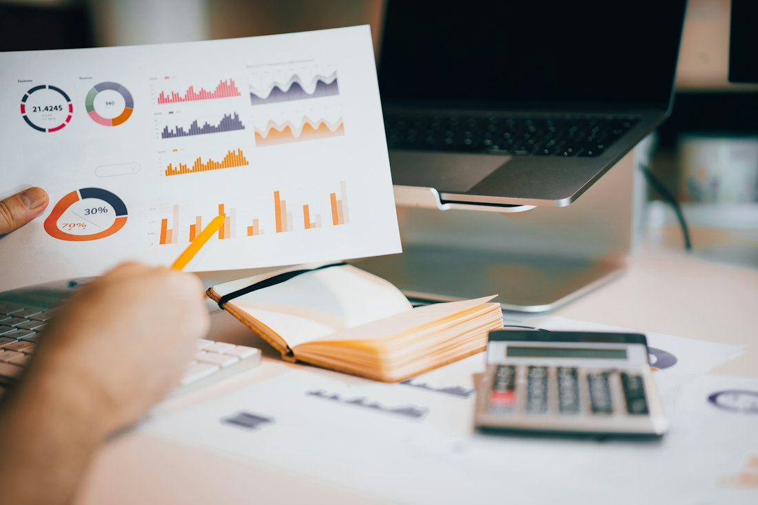 Documents and charts being reviewed
