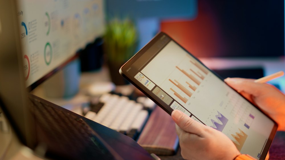 A tablet with charts