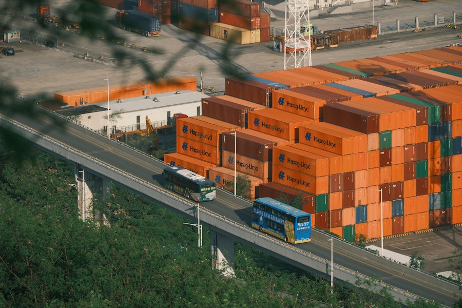 Stacked orange shipping containers